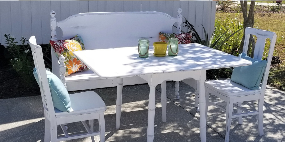 Refurnished Outdoor Patio Furnitire with Calk Paint - White Distressed